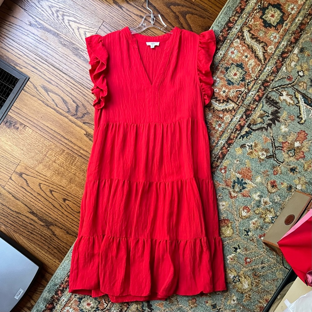 Entro Red Tiered Midi Dress